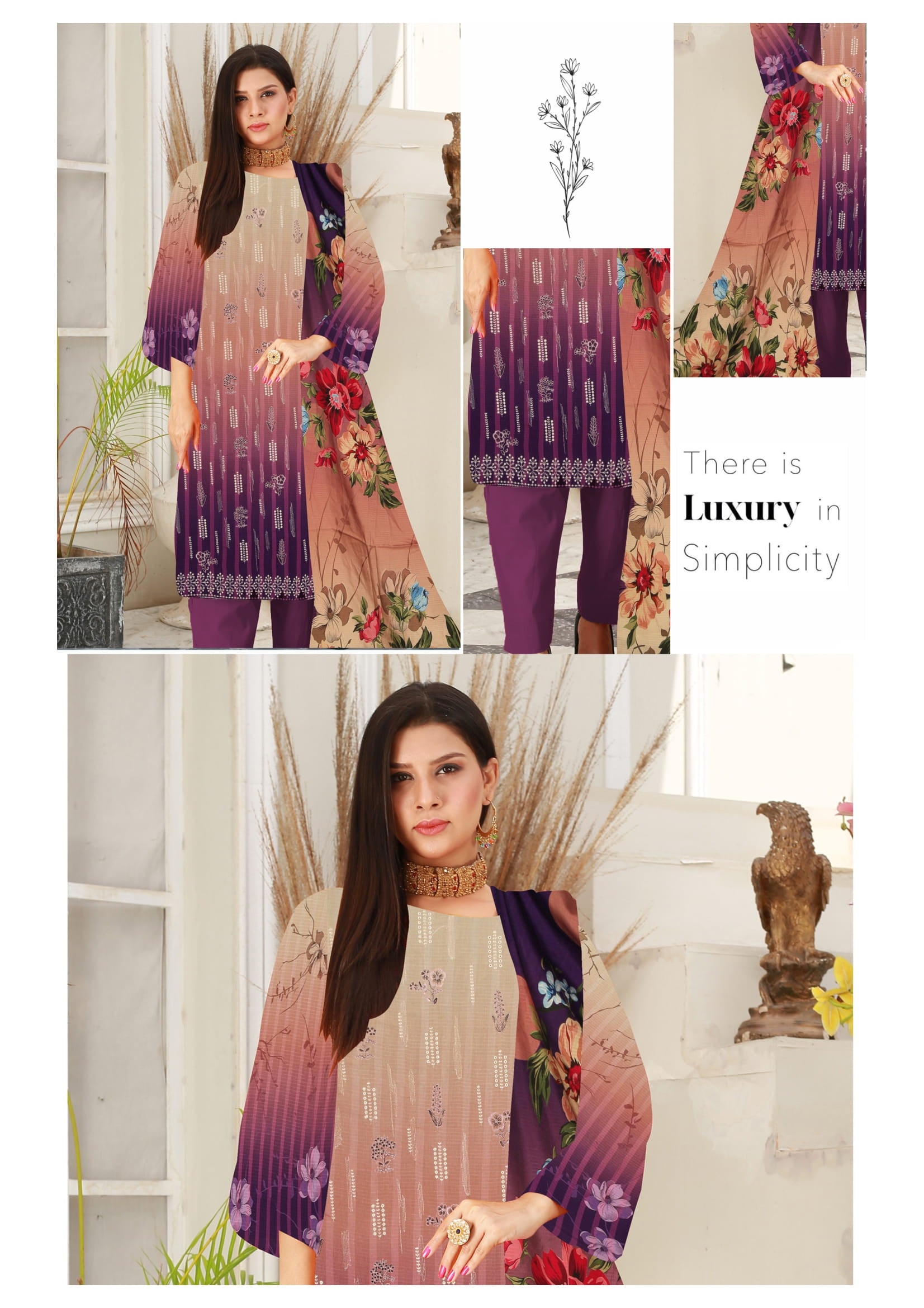 JAAN-E-JUNOON | 3 PIECE UNSTICHED | Doria Printed VISCOUS With 2 head Embroided Frony.