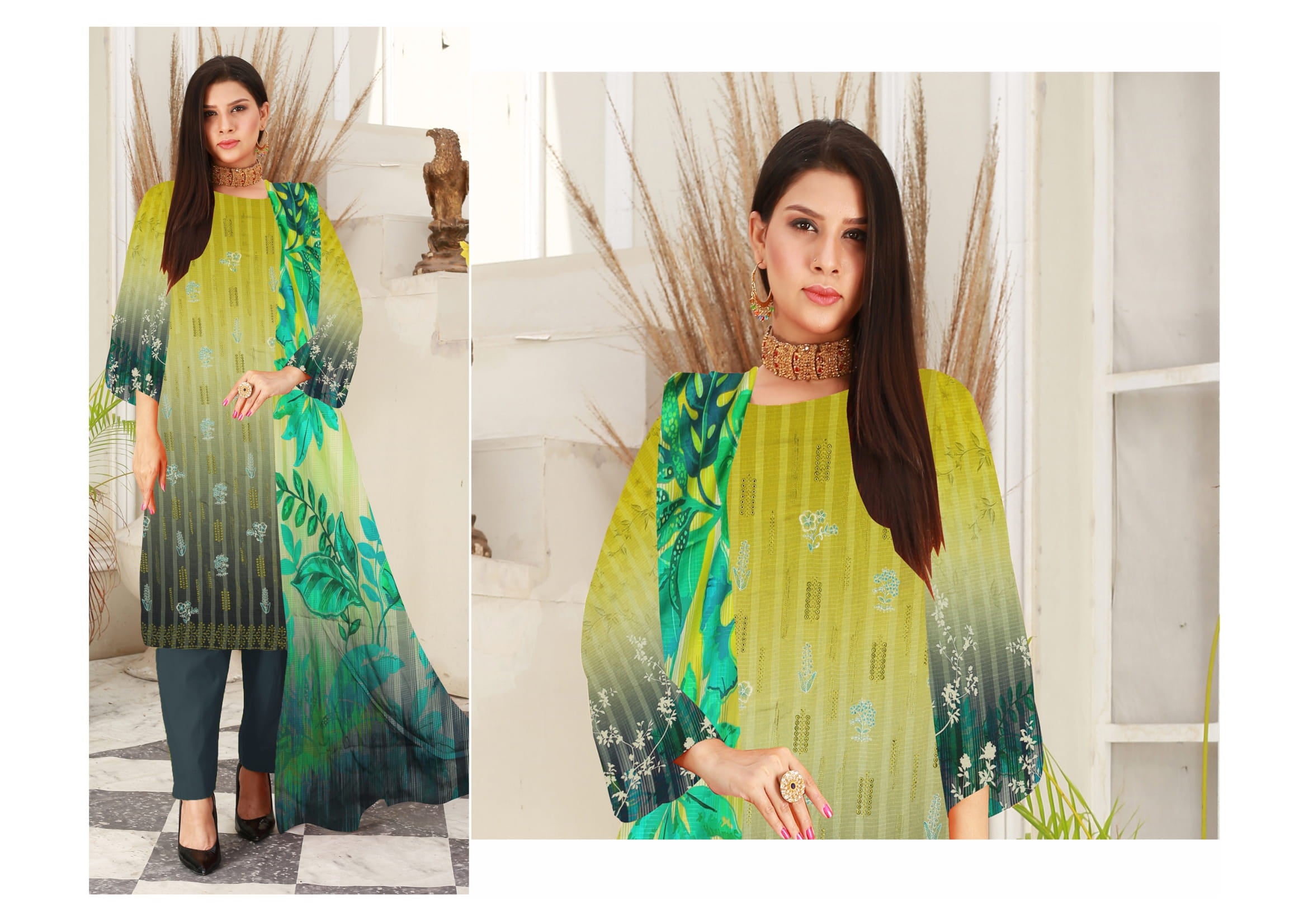 JAAN-E-JUNOON | 3 PIECE UNSTICHED | Doria Printed VISCOUS With 2 head Embroided Frony.